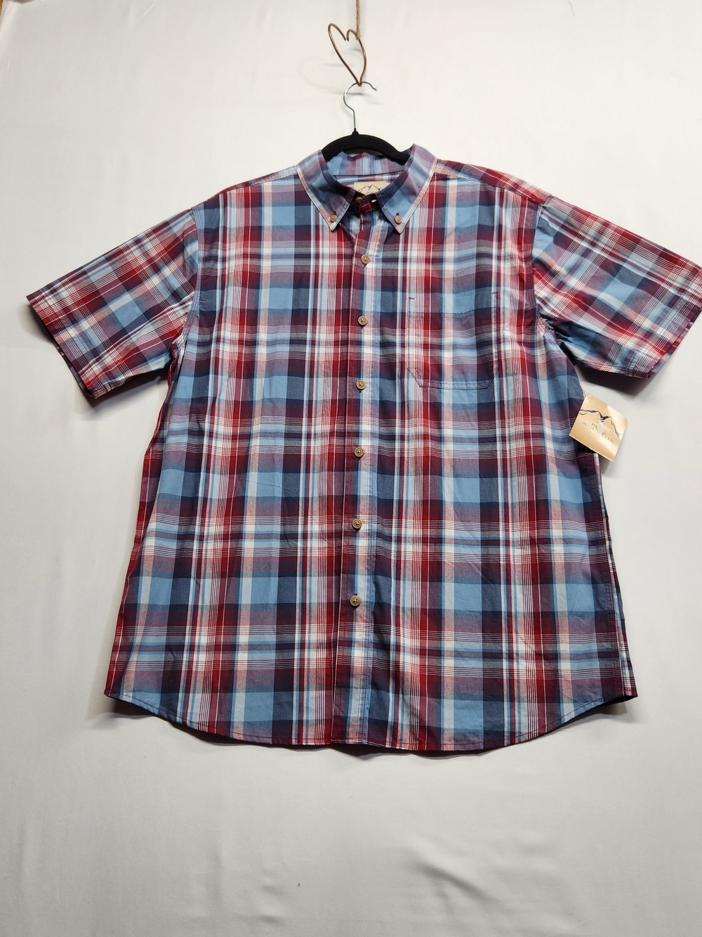 ⭐️NWT Blue Mountain Men Plaid Short Sleeve Casual Button Down Shirt Large L 
